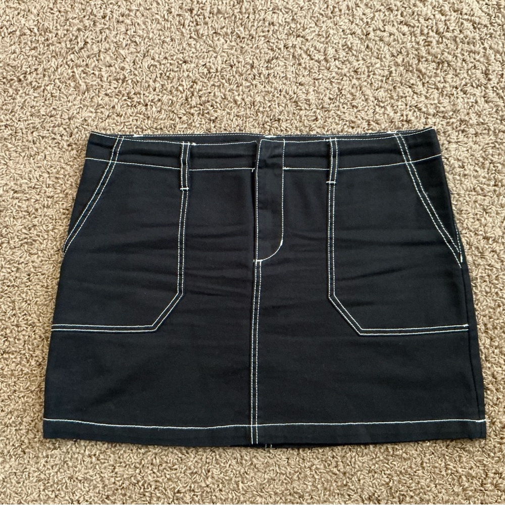 Cute & Casual Black & White Jean Mini Skirt, 100% Cotton, Pockets, Blue Spice
